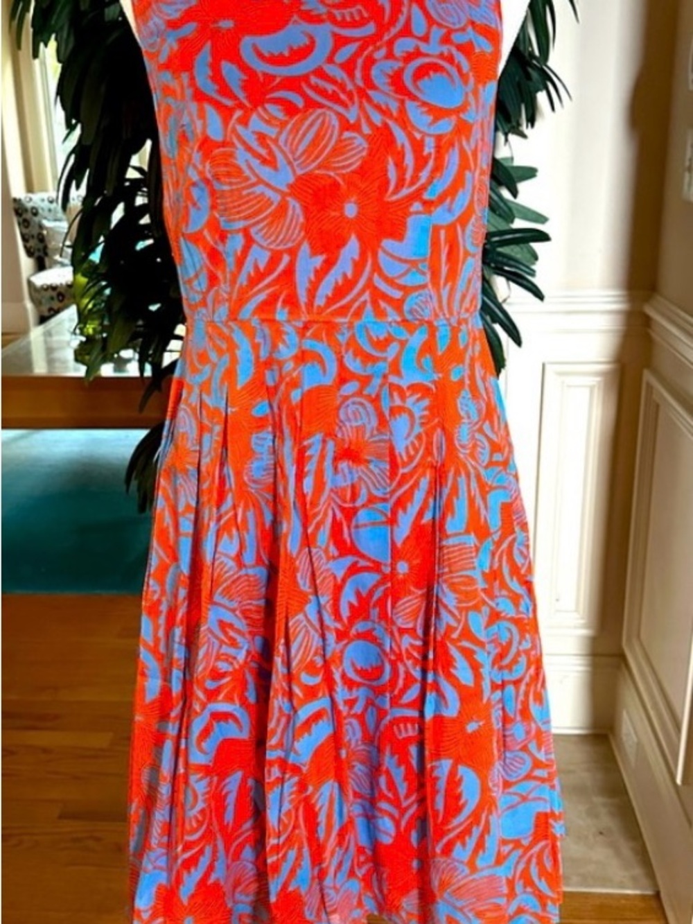 Talbots Orange & Blue Floral Fit-and-Flare Midi Dress, great condition, 8p